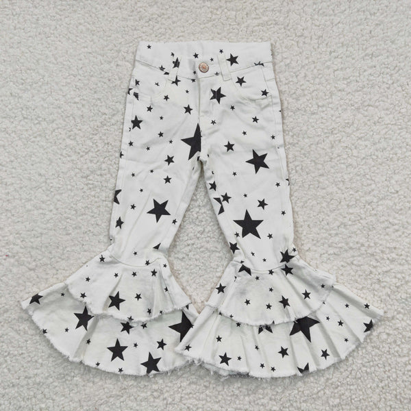 P00068 toddler girl bell bottom jeans white star girl flare pant girl jeans