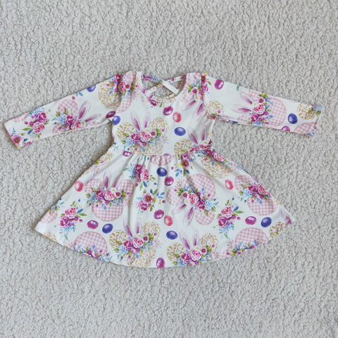 6 B11-4 girl bunny flower easter long sleeve dress-promotion 2023.12.30