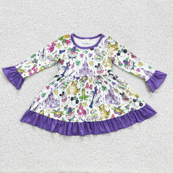 GLD0180 baby girl clothes Mardi Gras cartoon winter dress