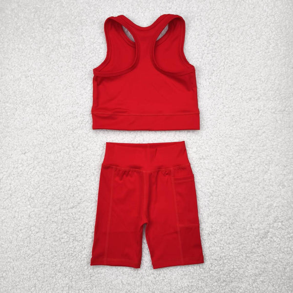 GSSO1519 RTS girl clothes red toddler girl yoga summer outfit