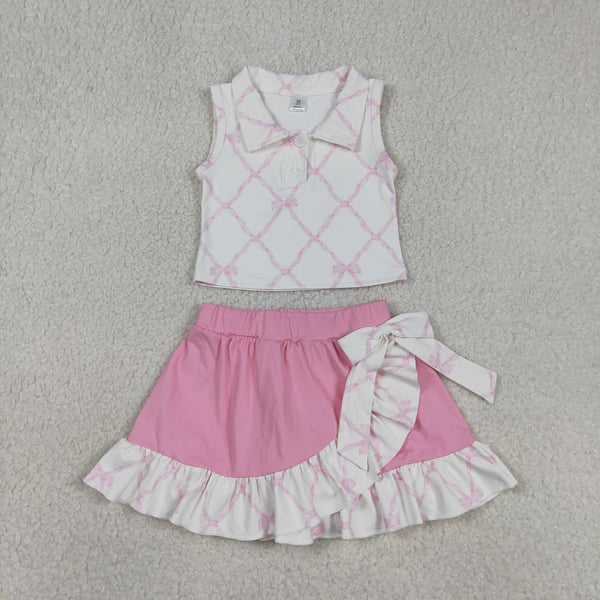 GSD3479 RTS toddler girl clothes bows  girl yoga summer skirt set sports outfit