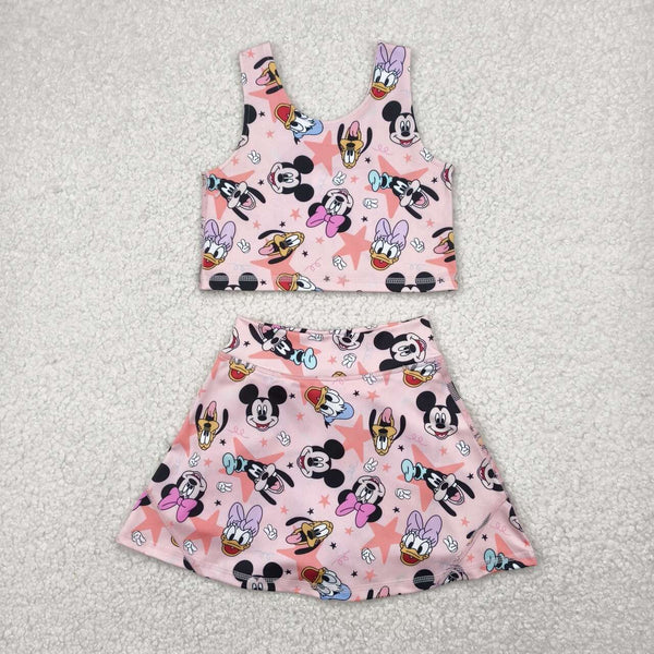 GSD2332 RTS girl clothes cartoon mouse girl summer set yoga clothes athletics sports clothes