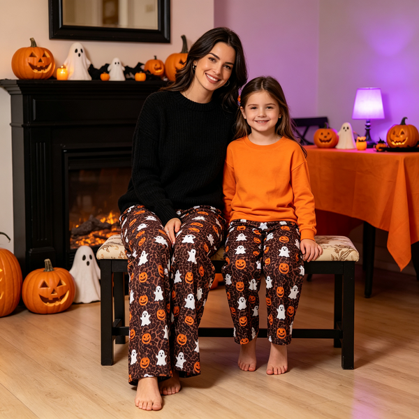 RTS Matching clothing family halloween ghost pumpkin leopard print women & kid wide leg pant fall clothing-2026.9.15