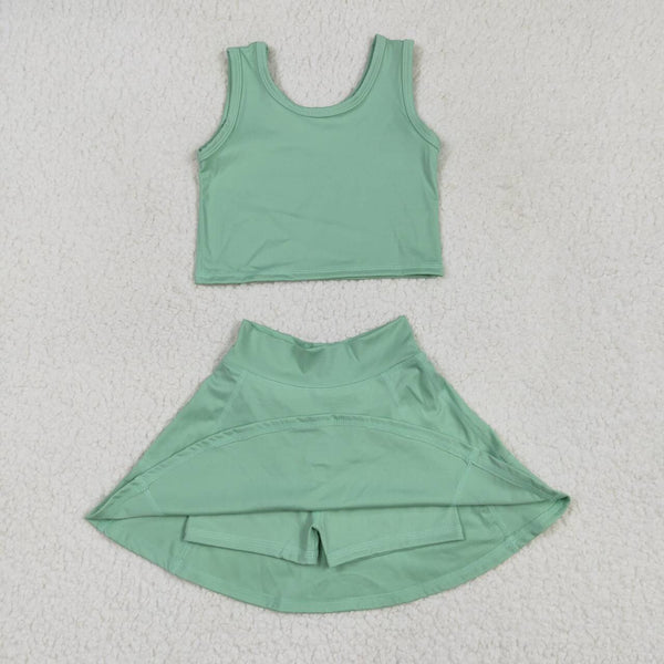 GSD1984 RTS girl clothes green girl summer set yoga clothes