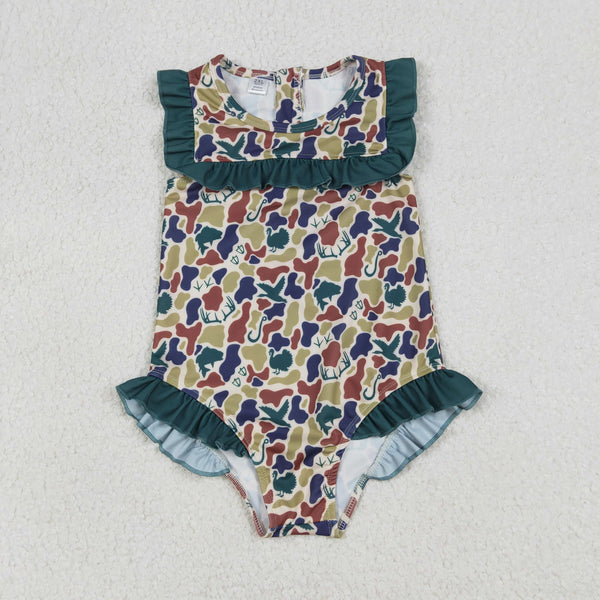 S0598 RTS girl clothing green camo girl swim suit summer swim clothing hunting clothes