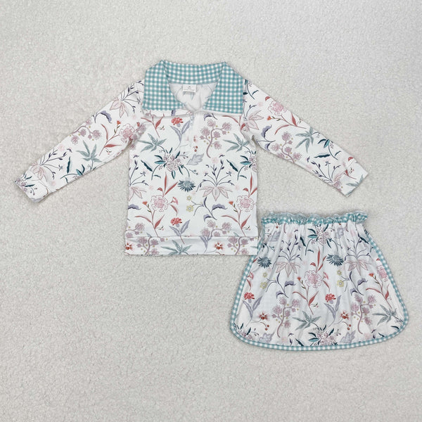 GLD0973 RTS kids clothing toddler girl winter floral outfit skirt set