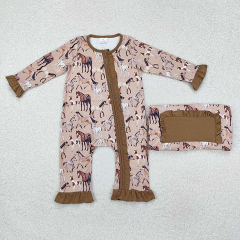 LR1771 RTS baby girl clothes cowboy girl winter romper zip romper