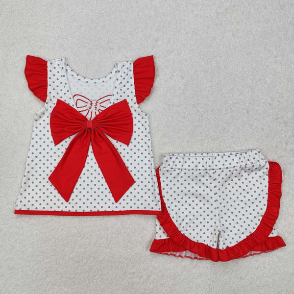 GSSO1698 RTS baby girl clothes bow embroidery baseball toddler girl summer outfit