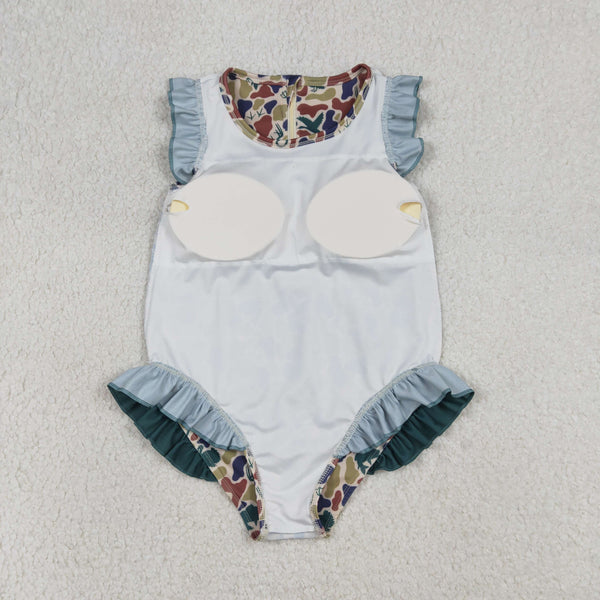 S0598 RTS girl clothing green camo girl swim suit summer swim clothing hunting clothes