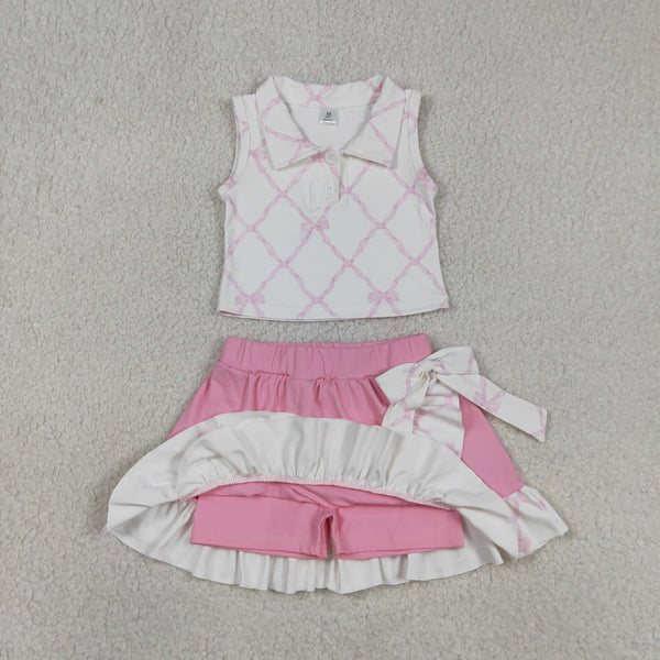 GSD3479 RTS toddler girl clothes bows  girl yoga summer skirt set sports outfit