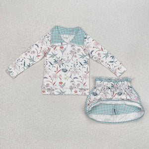 GLD0973 RTS kids clothing toddler girl winter floral outfit skirt set