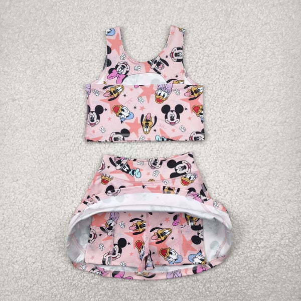 GSD2332 RTS girl clothes cartoon mouse girl summer set yoga clothes athletics sports clothes