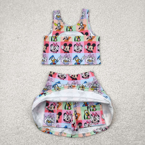GSD2333 RTS toddler girl clothes cartoon mouse girl summer set yoga clothes