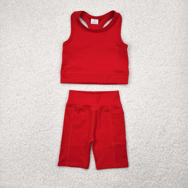 GSSO1519 RTS girl clothes red toddler girl yoga summer outfit
