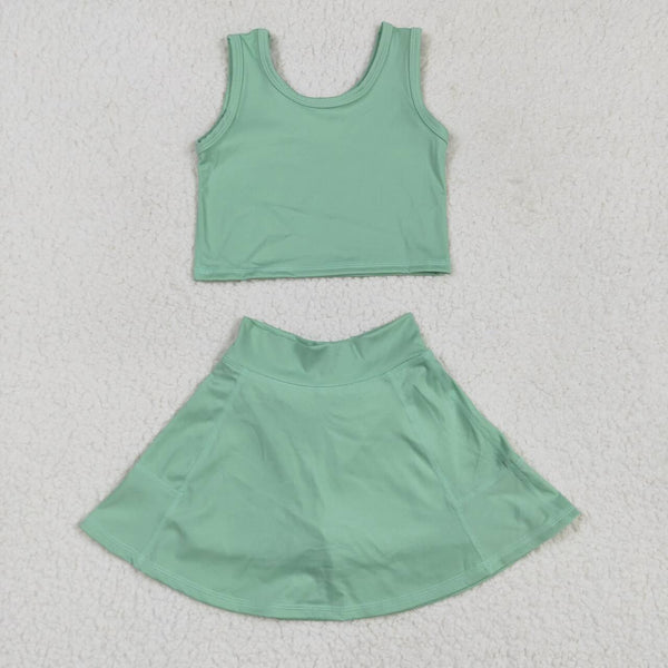 GSD1984 RTS girl clothes green girl summer set yoga clothes