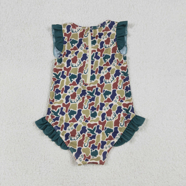 S0598 RTS girl clothing green camo girl swim suit summer swim clothing hunting clothes