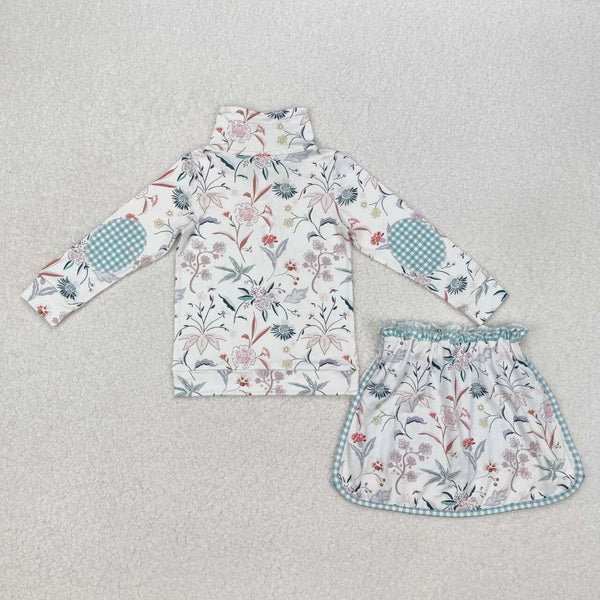 GLD0973 RTS kids clothing toddler girl winter floral outfit skirt set