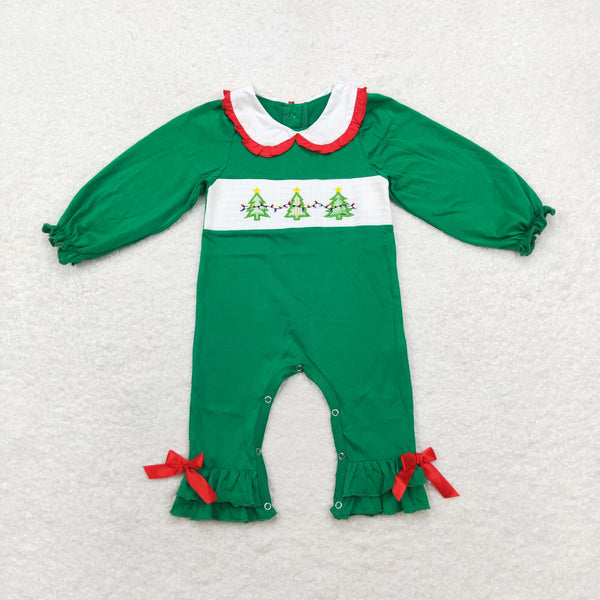 LR1119 RTS baby girl clothes smock green tree girl christmas romper