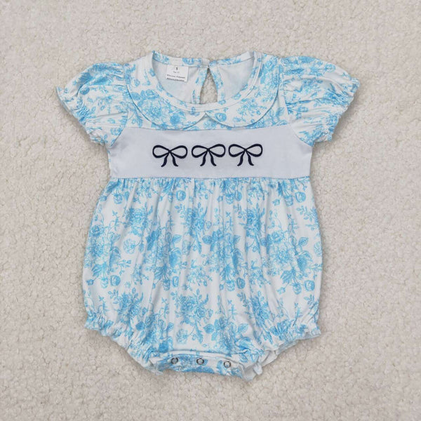 SR2784 RTS baby girl clothes blue bows toddler girl summer embroidery bubble