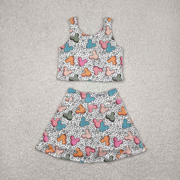 GSD2331 RTS girl clothes cartoon mouse girl summer set yoga clothes