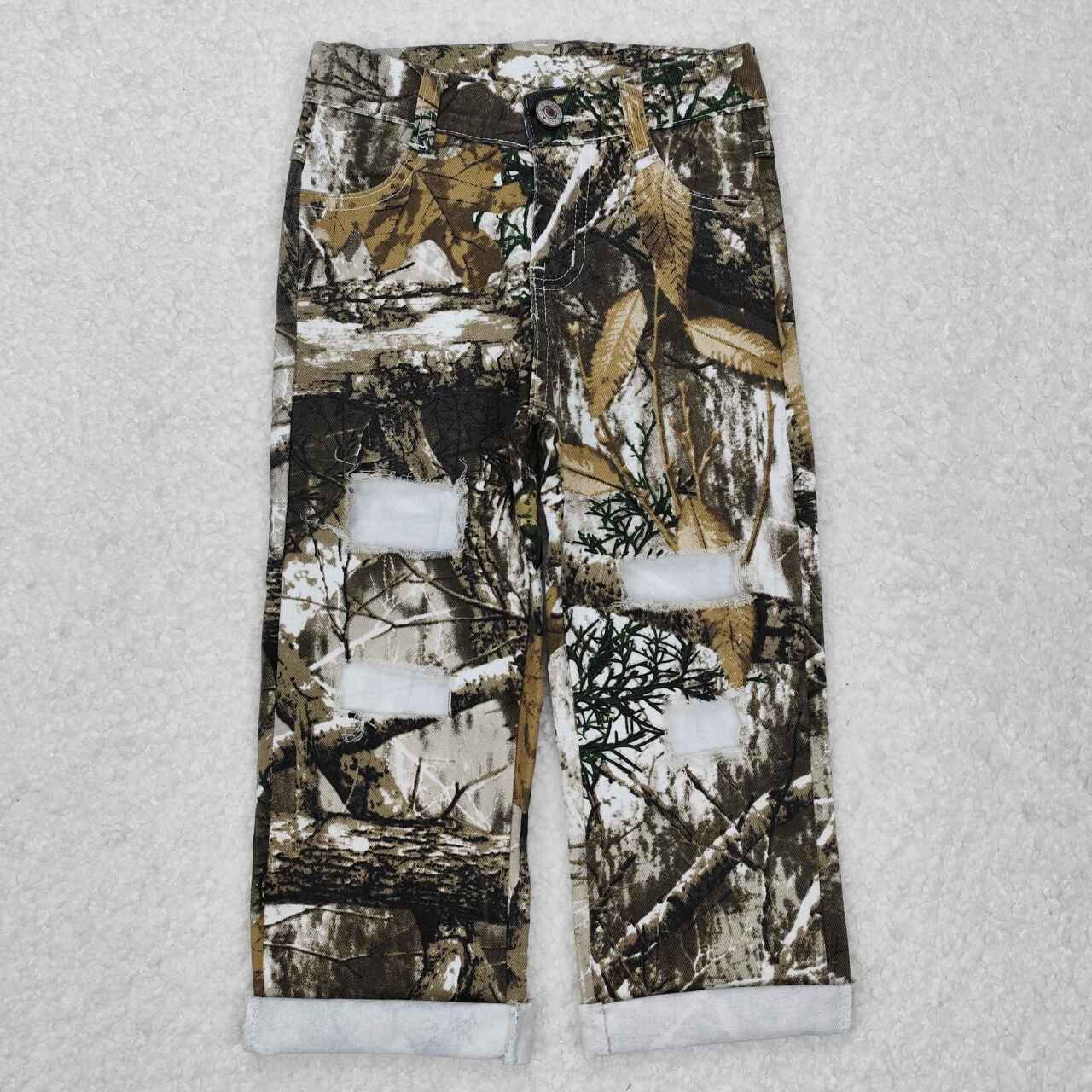 P0410 RTS boy clothes boy leaves ripped jeans camo hunting clothing