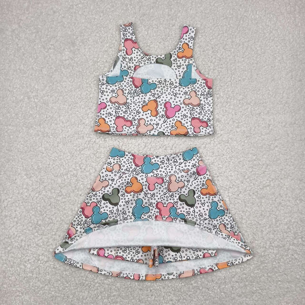 GSD2331 RTS girl clothes cartoon mouse girl summer set yoga clothes