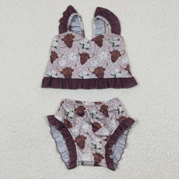S0103  toddler girl clothes brown summer swimsuit swimwear