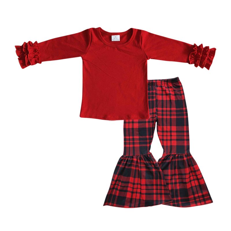 GLP0477 toddler girl clothes red plaid girl winter outfit