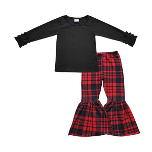 GLP0476 toddler girl clothes black plaid girl winter outfit