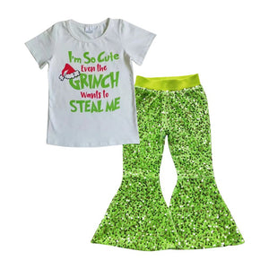 GSPO0721 toddler girl clothes cartoon green girl christmas outfit