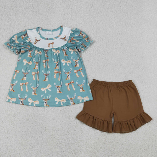 GSSO3212 RTS kids clothes hunting mallards embroidery girl summer clothing set summer shorts set