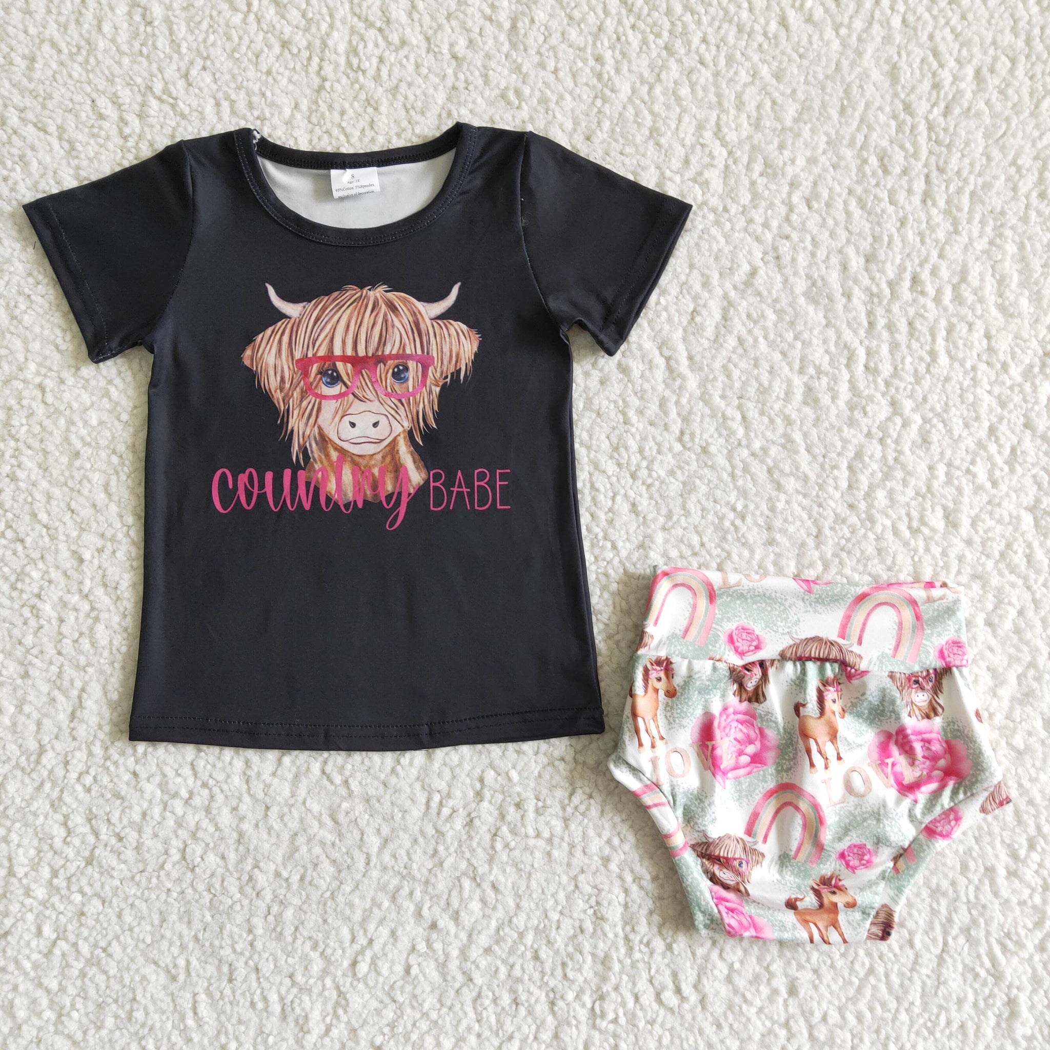 C0-29 girl cowntny babe black short sleeve bummies set kids clothes-promotion 2024.5.25 $2.99