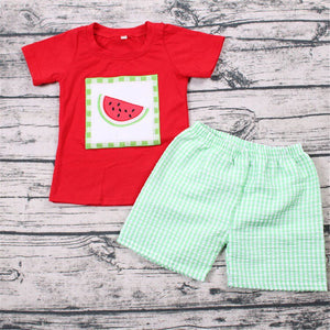 D15-11 boy watermelon emboridery woven shorts summer set-promotion 2024.5.25 $5.5