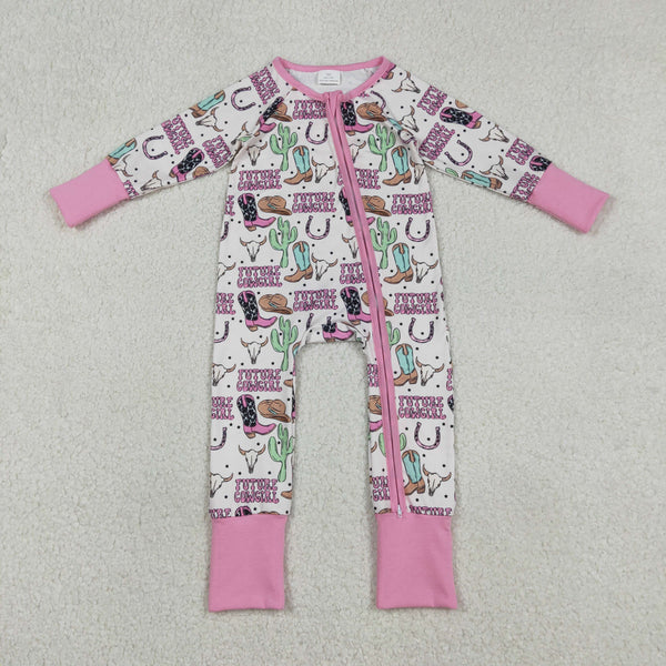 LR2945 RTS baby girl clothes cowboy toddler girl winter romper zip romper western clothes