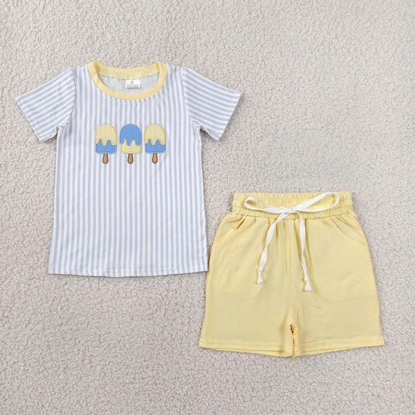 BSSO1975 RTS kids clothes popsicle embroidery boys summer shorts outfit