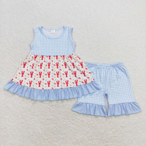 GSSO0698 RTS baby girl clothes crawfish toddler girl summer outfit