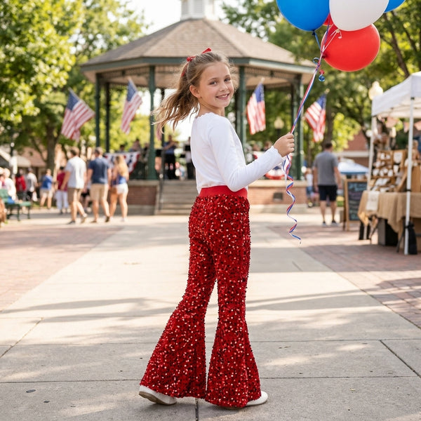 RTS B4-11 toddler girl clothes red sequin flared pants