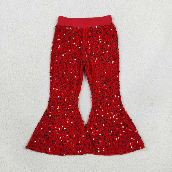 RTS B4-11 toddler girl clothes red sequin flared pants