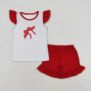 GSSO0605 RTS baby girl clothes embroidery baseball girl summer outfit