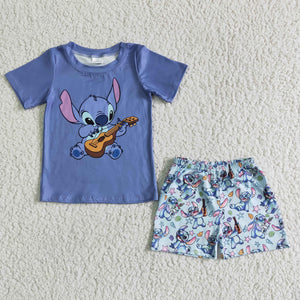 BSSO0027 boy clothes  boy cartoon blue summer short sleeve set-promotion 2024.3.16 $5.5