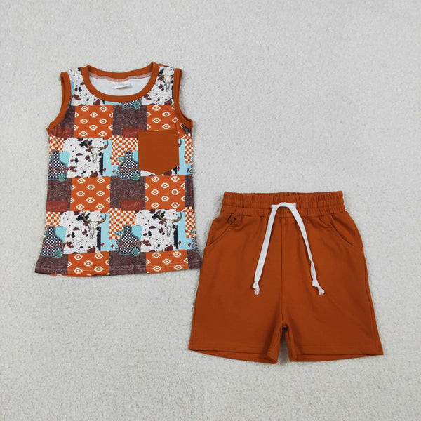 BSSO1773 RTS boy clothes aztec print toddler boy summer outfit western clothes