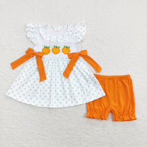 GSSO0451 baby girl clothes peach embroidery girl summer outfits toddler summer shorts set