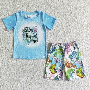 BSSO0047 kids clothing summer blue stop cartoon set-promotion 2024.4.5 $5.5