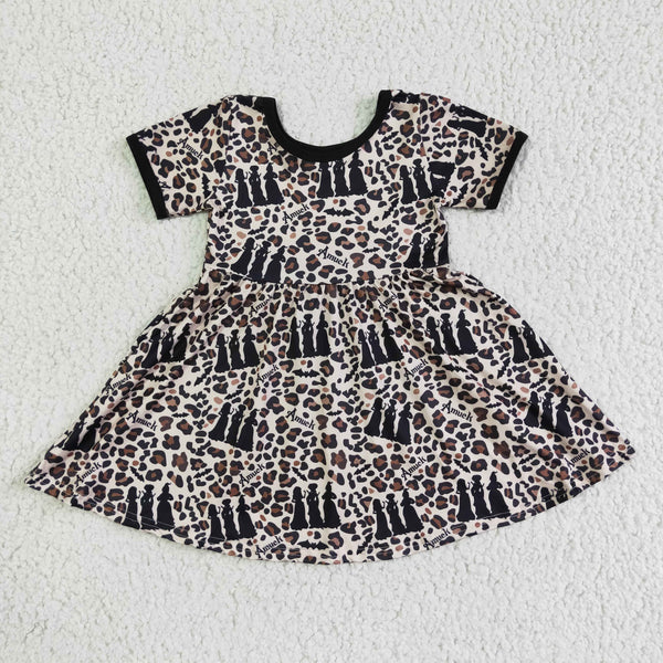 GSD0105 flower girl dresses girl short sleeve leopard halloween dress