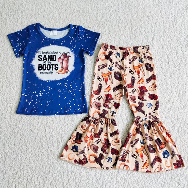 B8-30 girl clothes blue sand boots fall spring short sleeve set-promotion 2024.3.16 $2.99