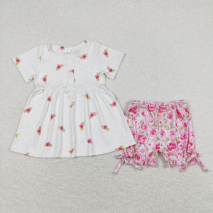 GSSO0684 RTS baby girl clothes pink floral toddler girl summer outfit