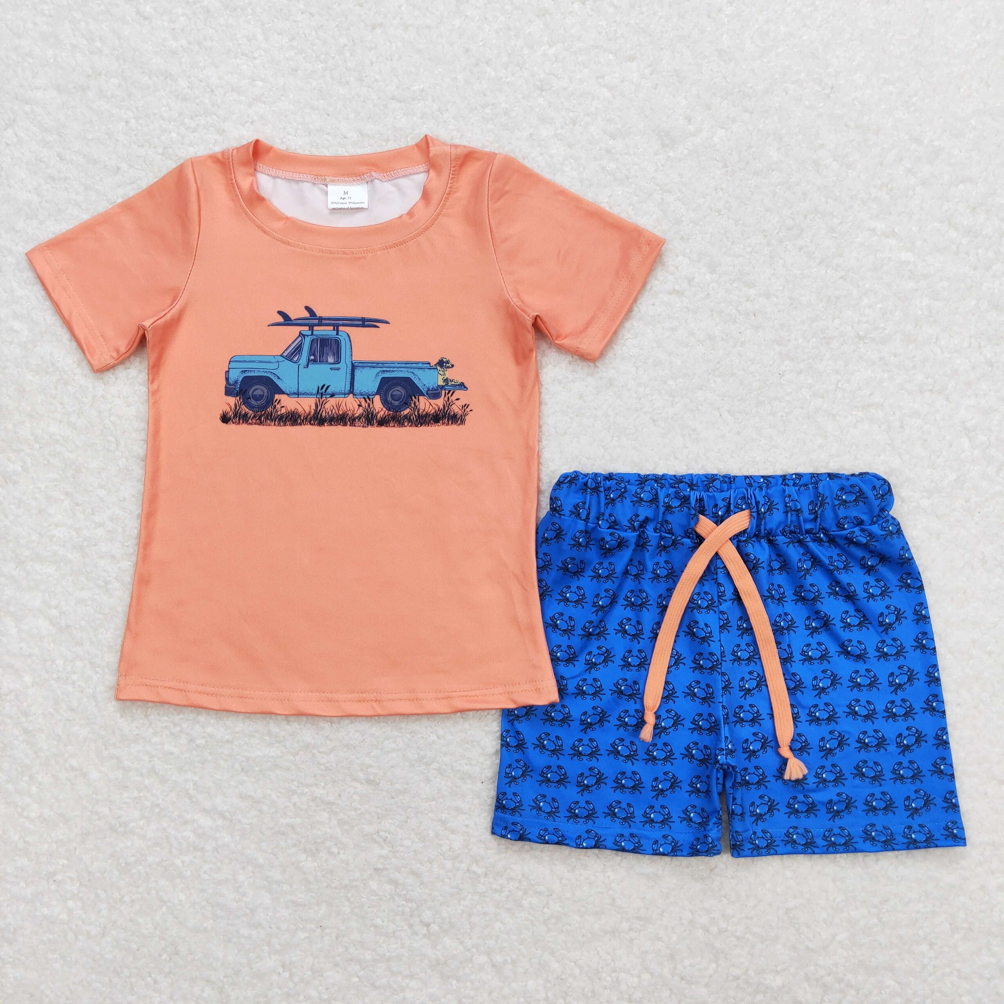 BSSO0706 RTS baby boy clothes truck toddler boy summer outfit