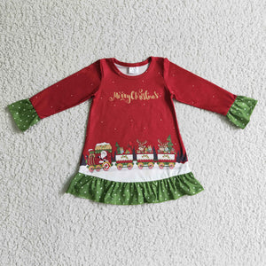 GLD0147 toddler girl dress merry christmas dress