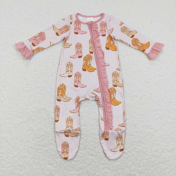 LR0852 RTS baby girl clothes shows western clothes cowboy zipper winter romper
