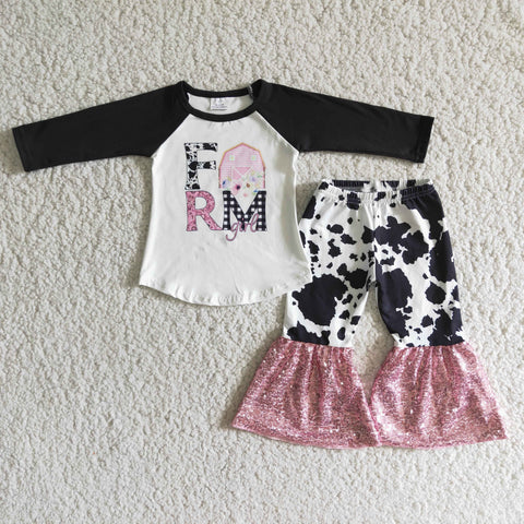 6 A6-15 girl winter farm cow sequin winter long sleeve set-promotion 2024.10.5 $2.99